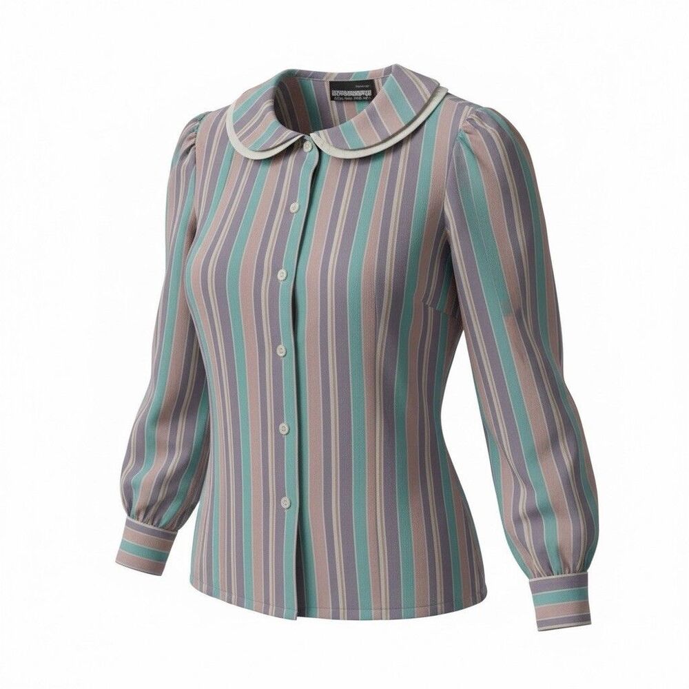 Vintage 1980s Tomboy Career Collectables Striped Collared Blouse Women’s Size M
